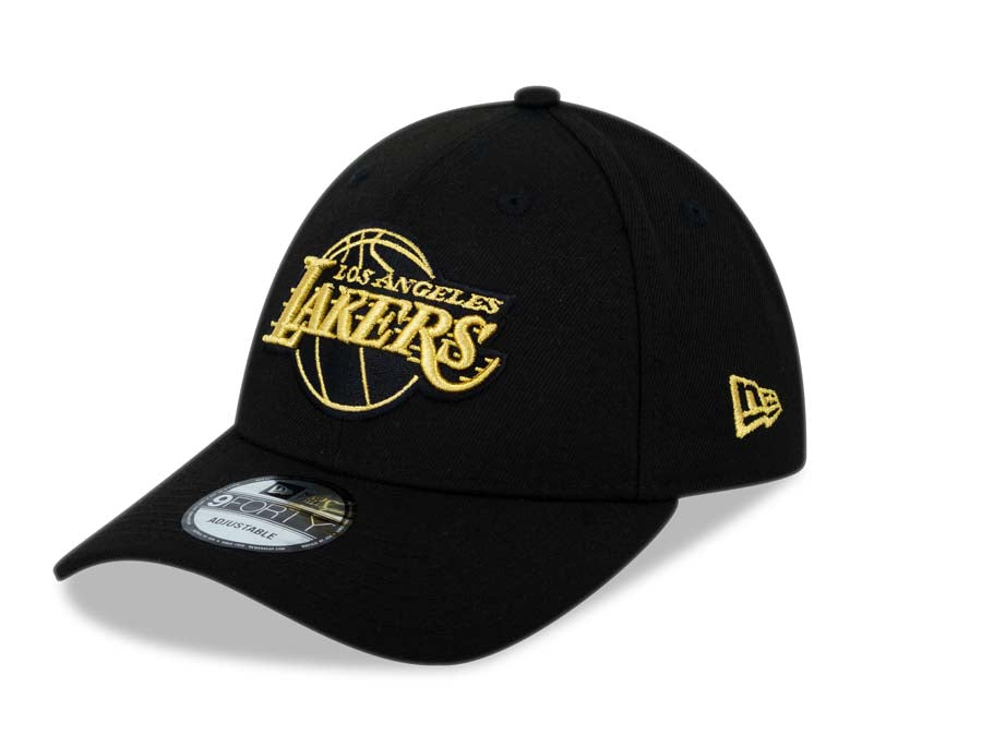 Los Angeles Lakers New Era NBA 9FORTY 940 Adjustable Cap Hat Black Crown/Visor Metallic Gold/Black Logo