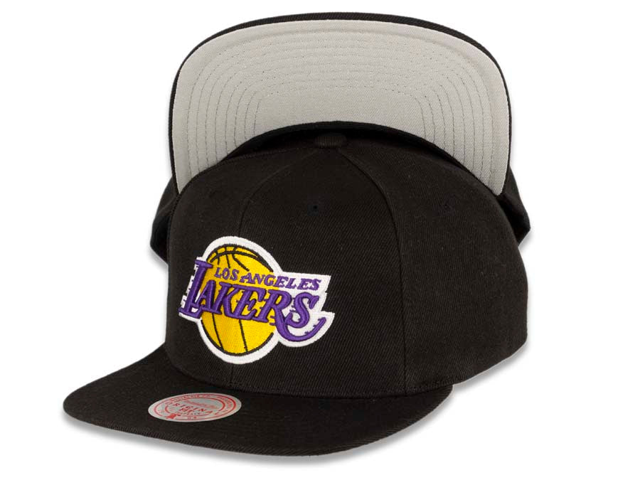 Los Angeles Lakers Mitchell & Ness NBA Snapback Cap Hat Black Crown/Visor Team Color Logo (Keep It Simple)