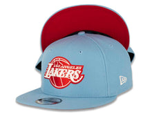 Load image into Gallery viewer, Los Angeles Lakers New Era NBA 9FIFTY 950 Snapback Cap Hat Sky Blue Crown/Visor Red/White Logo 50th Anniversary Side Patch Red UV
