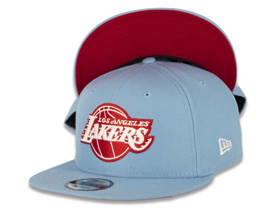 Los Angeles Lakers New Era NBA 9FIFTY 950 Snapback Cap Hat Sky Blue Crown/Visor Red/White Logo 50th Anniversary Side Patch Red UV
