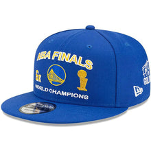 Load image into Gallery viewer, Golden State Warriors New Era NBA 9FIFTY 950 Snapback Cap Hat Royal Blue Crown/Visor Team Color Logo 6x World Champions Patches (Finals Icon)
