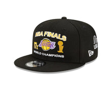 Load image into Gallery viewer, Los Angeles Lakers New Era NBA 9FIFTY 950 Snapback Cap Hat Black Crown/Visor Team Color Logo 17x World Champions Patches (Finals Icon)
