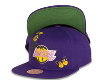 Load image into Gallery viewer, Los Angeles Lakers Mitchell &amp; Ness NBA Snapback Purple Crown/Visor Deafult Logo with Flowers/Butterfly Gray UV (State Flower)
