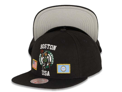 Boston Celtics Mitchell & Ness NBA Snapback Black Crown/Visor Deafult Logo with Flags Gray UV (City Pride)