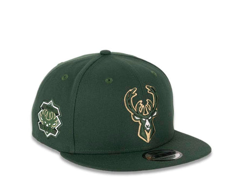 Milwaukee Bucks New Era NBA 9FIFTY 950 Snapback Cap Hat Dark Green Crown/Visor Team Color Logo (Logo Side)