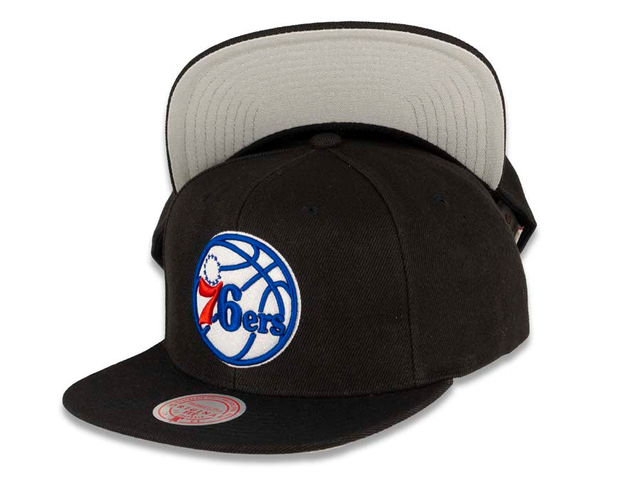 Philadelphia 76ers Mitchell & Ness NBA Snapback Cap Hat Black Crown/Visor Team Color Logo