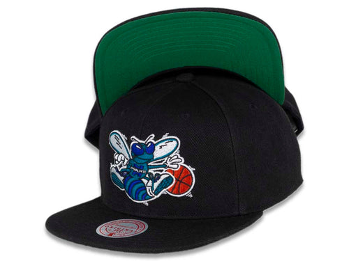 Charlotte Hornets Mitchell & Ness NBA Snapback Cap Hat Black Crown/Visor Team Color HWC Logo