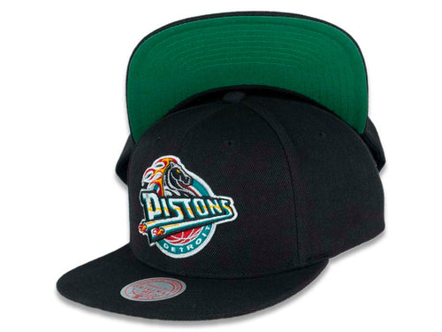 Detroit Pistons Mitchell & Ness NBA Snapback Cap Hat Black Crown/Visor Team Color HWC Logo