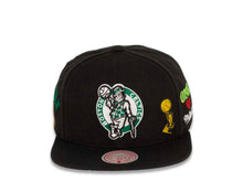 Load image into Gallery viewer, Boston Celtics Mitchell &amp; Ness NBA Snapback Cap Hat Black Crown/Visor Team Color HWC Logo With Multiple Patches (Hyperlocal)
