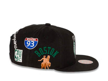Load image into Gallery viewer, Boston Celtics Mitchell &amp; Ness NBA Snapback Cap Hat Black Crown/Visor Team Color HWC Logo With Multiple Patches (Hyperlocal)
