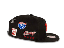 Load image into Gallery viewer, Chicago Bulls Mitchell &amp; Ness NBA Snapback Cap Hat Black Crown/Visor Team Color HWC Logo With Multiple Patches (Hyperlocal)
