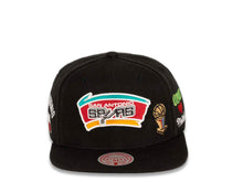 Load image into Gallery viewer, San Antonio Spurs Mitchell &amp; Ness NBA Snapback Cap Hat Black Crown/Visor Team Color HWC Logo With Multiple Patches (Hyperlocal)
