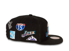 Load image into Gallery viewer, Utah Jazz Mitchell &amp; Ness NBA Snapback Cap Hat Black Crown/Visor Team Color HWC Logo With Multiple Patches (Hyperlocal)
