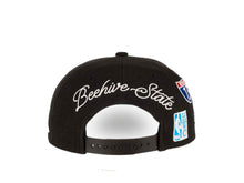 Load image into Gallery viewer, Utah Jazz Mitchell &amp; Ness NBA Snapback Cap Hat Black Crown/Visor Team Color HWC Logo With Multiple Patches (Hyperlocal)

