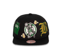 Load image into Gallery viewer, Boston Celtics Mitchell &amp; Ness NBA Snapback Cap Hat Black Crown/Visor Team Color Logo With Multiple Patches (My City)

