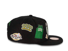 Load image into Gallery viewer, Boston Celtics Mitchell &amp; Ness NBA Snapback Cap Hat Black Crown/Visor Team Color Logo With Multiple Patches (My City)
