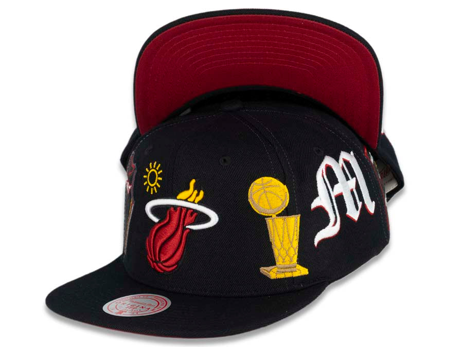 Miami Heat Mitchell & Ness NBA Snapback Cap Hat Black Crown/Visor Team Color Logo (My City)