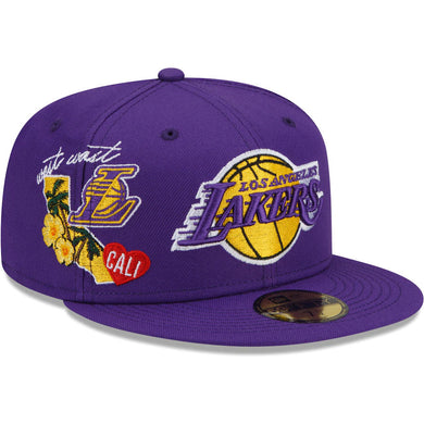 Los Angeles Lakers New Era NBA 59FIFTY 5950 Fitted Cap Hat Purple Crown/Visor Team Color Logo (City Cluster)