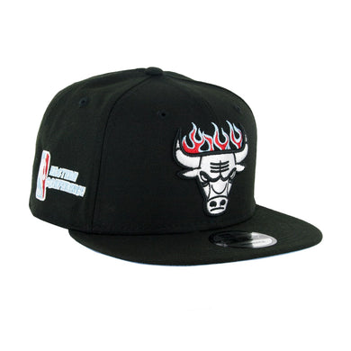 Chicago Bulls New Era NBA 9FIFTY 950 Snapback Cap Hat Black Crown/Visor White With Flames Logo Sky Blur UV (Team Fire)