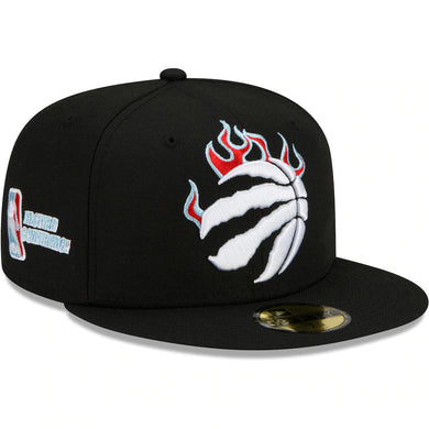Toronto Raptors New Era NBA 9FIFTY 950 Snapback Cap Hat Black Crown/Visor White With Flames Logo Sky Blue UV (Team Fire)