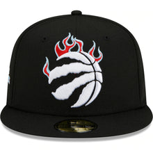 Load image into Gallery viewer, Toronto Raptors New Era NBA 9FIFTY 950 Snapback Cap Hat Black Crown/Visor White With Flames Logo Sky Blue UV (Team Fire)
