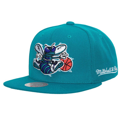 Charlotte Hornets Mitchell & Ness NBA Snapback Cap Hat Teal Crown/Visor Team Color Logo English Text/Script Back Logo 