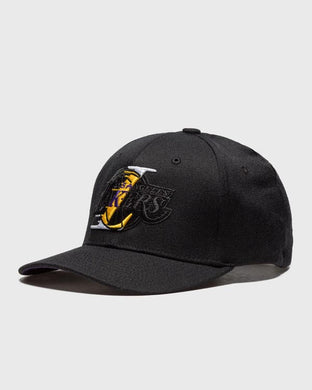 Los Angeles Lakers Mitchell & Ness NBA First Letterman Redline Snapback Cap Hat Black Crown/Visor Team Color Logo