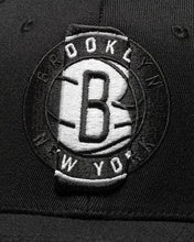 Load image into Gallery viewer, Brooklyn Nets Mitchell &amp; Ness NBA First Letterman Redline Snapback Cap Hat Black Crown/Visor Team Color Logo
