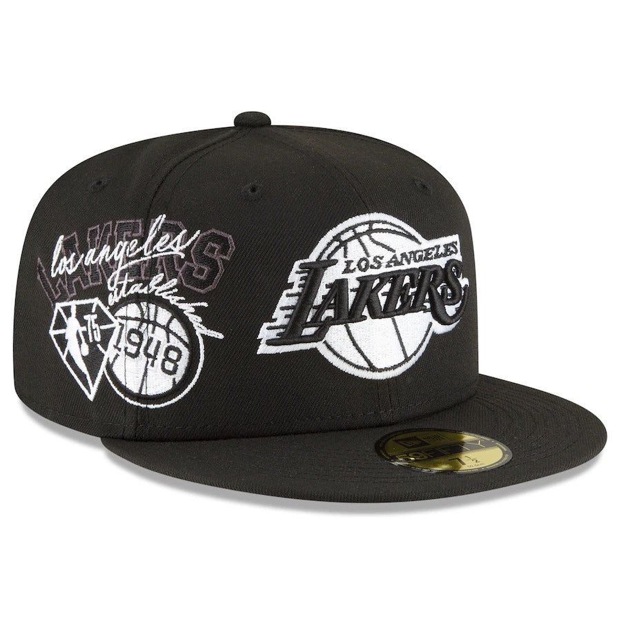 Los Angeles Lakers New Era NBA 59FIFTY 5950 Fitted Back Half Cap Hat Black Crown/Visor Black/White Logo