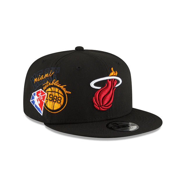 Miami Heat New Era NBA 9FIFTY 950 Snapback Back Half Cap Hat Black Crown/Visor Team Color Logo