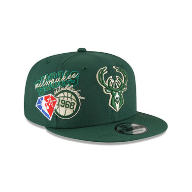 Milwaukee Bucks New Era NBA 9FIFTY 950 Snapback Back Half Cap Hat Green Crown/Visor Team Color Logo