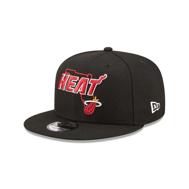 Miami Heat New Era NBA 9FIFTY 950 Snapback Cap Hat Black Crown/Visor Team Color Logo with State Map (Logo State)