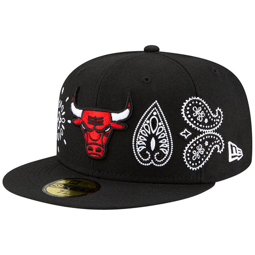 Chicago Bulls New Era NBA 59FIFTY 5950 Fitted Cap Hat Black Crown/Visor Team Color Logo (Paisley)