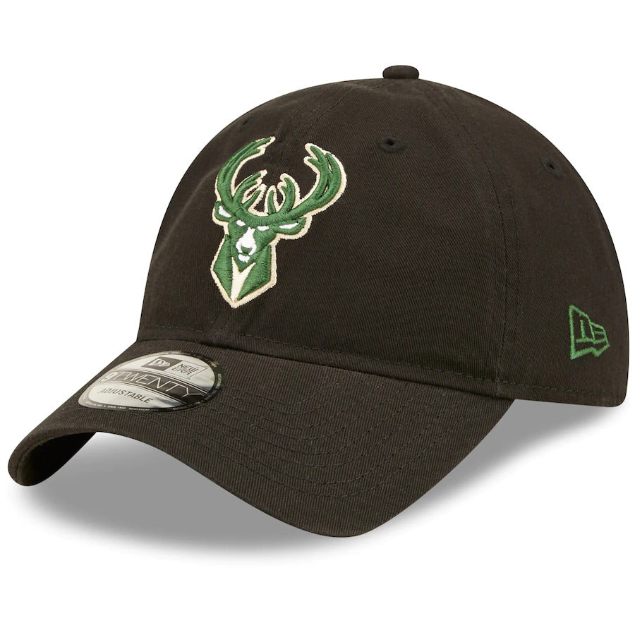 Milwaukee Bucks New Era NBA 9TWENTY 920 Adjustable Cap Hat Black Crown/Visor Team Color Logo 