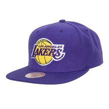Load image into Gallery viewer, Los Angeles Lakers Mitchell &amp; Ness NBA Snapback Cap Hat Purple Crown/Visor Team Color Logo Dark Gray UV
