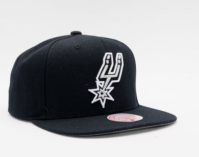 San Antonio Spurs Mitchell & Ness NBA Snapback Cap Hat Black Crown/Visor Team Color Logo Dark Gray UV