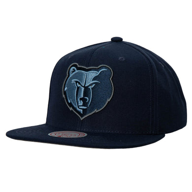 Memphis Grizzlies Mitchell & Ness NBA Snapback Cap Hat Dark Navy Blue Crown/Visor Team Color Logo Dark Gray UV