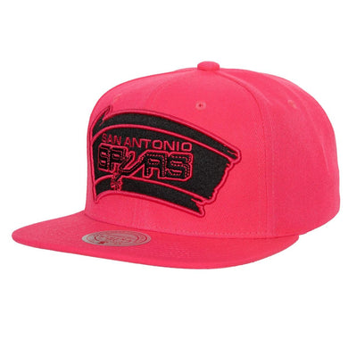 San Antonio Spurs Mitchell & Ness NBA Snapback Cap Hat Neon Pink Crown/Visor Black/Neon Pink Logo (Two Tonal)