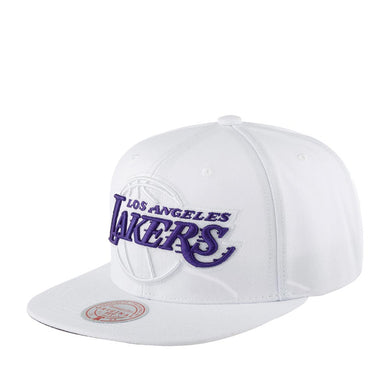Los Angeles Lakers Mitchell & Ness NBA Snapback Cap Hat White Crown/Visor Purple/White Logo (White Out Team Color Pop)