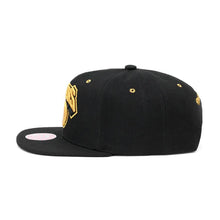 Load image into Gallery viewer, New York Knicks Mitchell &amp; Ness NBA Snapback Cap Hat Black Crown/Visor Metallic Gold/Black Logo (Fools Gold)
