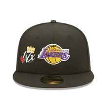 Load image into Gallery viewer, Los Angeles Lakers New Era NBA 59FIFTY 5950 Fitted Cap Hat Black Crown/Visor Team Color Logo 17x Crown Rose (Crown Champs)
