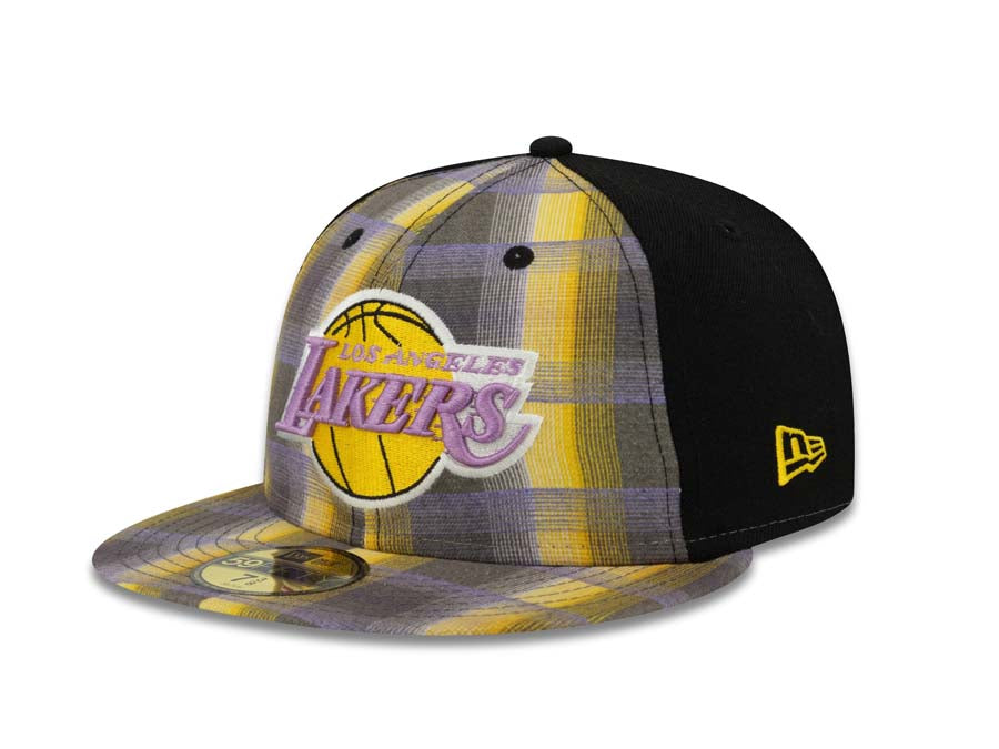 Los Angeles Lakers New Era 59FIFTY 5950 NBA Fitted Cap Hat Purple/Yellow/Black Crown Purple/Yellow Visor Team Color Logo (Neo Plaid)