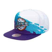 Load image into Gallery viewer, Utah Jazz Mitchell &amp; Ness NBA Paintbrush Snapback Cap Hat Sky Blue/White Crown Purple Visor Team Color Logo
