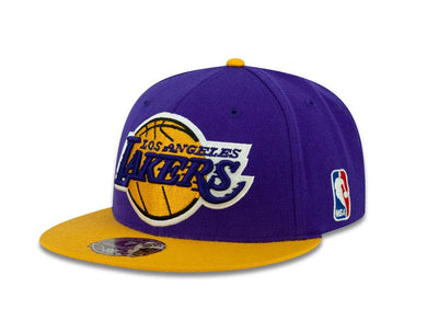 Los Angeles Lakers Mitchell & Ness NBA Fitted Cap Hat Purple Crown Yellow Visor Team Color XL Logo