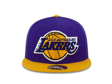 Load image into Gallery viewer, Los Angeles Lakers Mitchell &amp; Ness NBA Fitted Cap Hat Purple Crown Yellow Visor Team Color XL Logo
