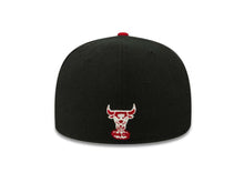 Load image into Gallery viewer, Chicago Bulls New Era NBA 59FIFTY 5950 Fitted Cap Hat Black Crown Red Visor Team Color Script Retro Logo
