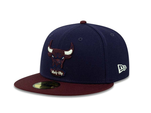 Chicago Bulls New Era 59FIFTY 5950 NBA Fitted Cap Hat Navy Crown Maroon Visor Maroon/Navy/White Logo