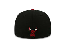 Load image into Gallery viewer, Chicago Bulls New Era 59FIFTY 5950 NBA Fitted Cap Hat Black Crown Red Visor Team Color HWC Logo With White/Red Script (Script Punch)

