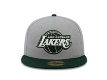 Load image into Gallery viewer, Los Angeles Lakers New Era 59FIFTY 5950 NBA Fitted Cap Hat Gray Crown Green Visor White/Green Logo
