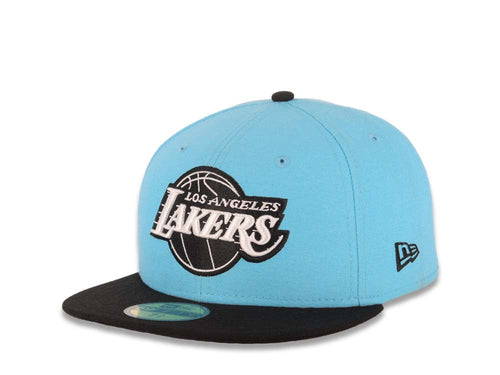 Los Angeles Lakers New Era NBA 59FIFTY 5950 Fitted Cap Hat Blue Crown Black Visor White/Black Logo